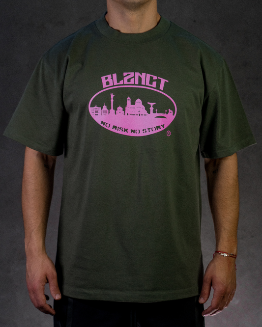 BLZNCT "NO RISK NO STORY" TEE GREEN/PINK